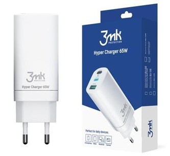 3mk nabíječka do sítě Hyper Charger 65W, GaN, 2x USB-C (PD) + 1x USB, bílá 3mk nabíječka do sítě Hyper Charger 65W, GaN, 2x USB-C (PD) + 1x USB, bílá