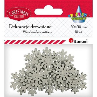 Drewniane płatki śniegu srebrne 8szt