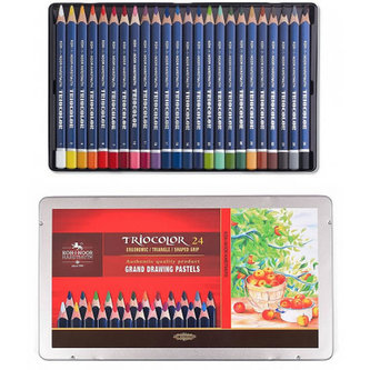 Koh-i-noor pastelky TRIOCOLOR trojhranné silné souprava 24 ks v plechové krabičce