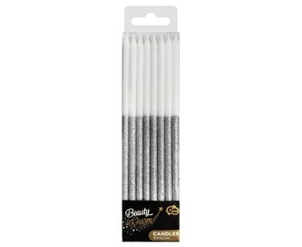 Świeczki B&C brokatowe srebrne 16szt