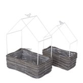 Obal na květináč - domek s ptáčkem - bílý, sada 2ks,, 0/12