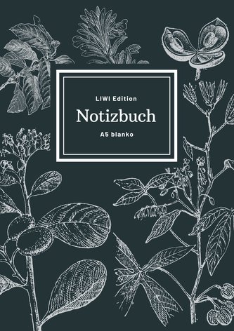 Notizbuch schön gestaltet mit Leseband - A5 Hardcover blanko - 100 Seiten 90g/m² - floral dunkelgrau