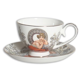 HOME ELEMENTS Hrnek 250 ml, s podtáckem, Mucha světlý