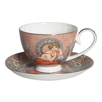 HOME ELEMENTS Hrnek 250 ml, s podtáckem, Mucha tmavý