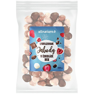 Allnature Mrazem sušené jahody Mix v mléčné, hořké a bílé čokoládě 100 g