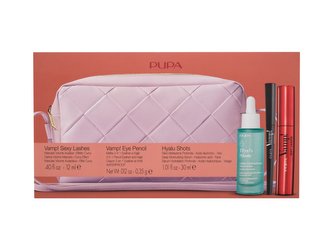 Pupa Vamp! řasenka Vamp! Sexy Lashes 12 ml + tužka na oči Vamp! 0,35 g 100 Iconic Black + pleťové sérum Hyalu Shots 30 ml + kabelka