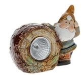 Porcelánový solární kámen s hnědým skřítkem 8,7x5,8x11,5 cm