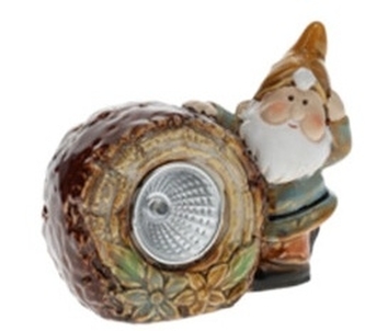 Porcelánový solární kámen s hnědým skřítkem 8,7x5,8x11,5 cm