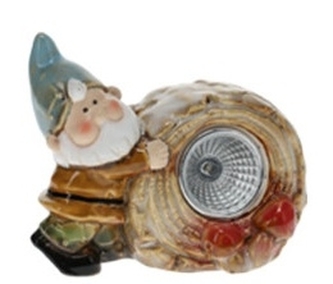 Porcelánový solární kámen s šedým skřítkem 8,7x5,8x11,5 cm