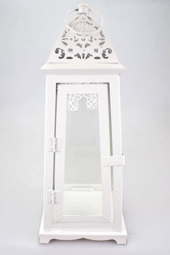 Kovová lucerna bílá 30,5x12,5x12,5 cm