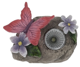 Solární kámen s červeným motýlkem 10x11,5x5,5 cm