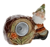 Porcelánový solární kámen se zeleným skřítkem 8,7x5,8x11,5 cm