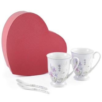 HOME ELEMENTS Sada dvou šálků 280 ml se lžičkami, Levandule HOME ELEMENTS Sada dvou šálků 280 ml se lžičkami, Levandule