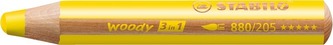Barevná pastelka "Woody", žlutá, 3v1 – pastelka, vodovka, voskovka, STABILO
