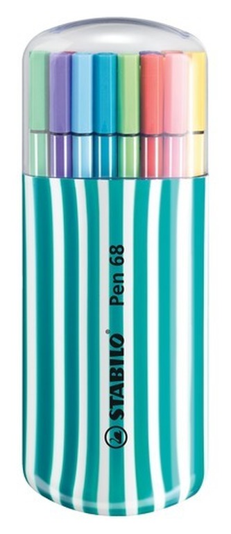 Fixy "Pen 68 Zebrui", 20 různých barev, sada, 1 mm, tyrkysové pouzdro, STABILO