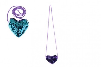 Kabelka srdce s flitry měnícími látková fialové  12x11cm v sáčku