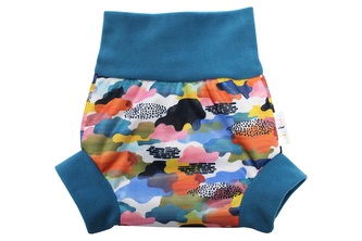 Natahovací svrchní kalhotky PUL - Malované mraky__VELIKOST:M (7-11kg)