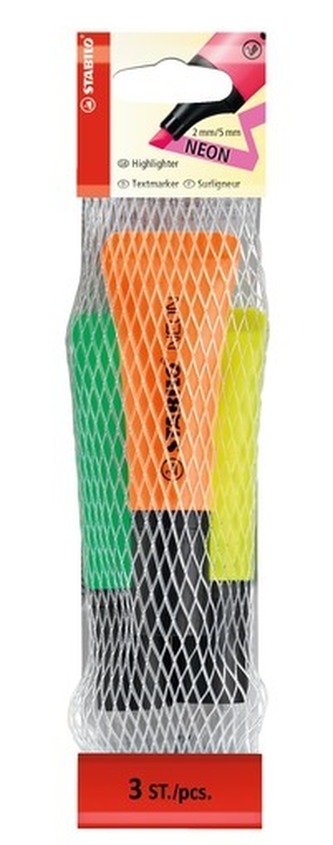 STABILO NEON 3 ks Síťka oranžová, zelená, žlutá