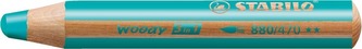 Barevná pastelka "Woody", tyrkysová, 3v1 – pastelka, vodovka, voskovka, STABILO