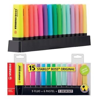 Zvýrazňovač STABILO BOSS ORIGINAL sada 15 ks deskset