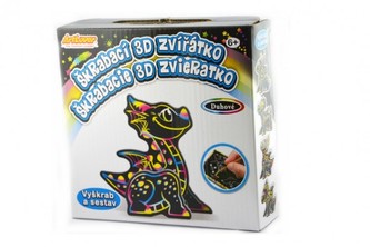 Škrabací 3D obrázek duhový drak 12x9cm v krabičce 15x15x4cm