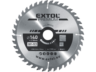 EXTOL PREMIUM kotouč pilový s SK plátky, O140x2,6x16mm, 30T