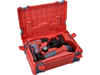 vrtací šroubovák aku, 12V Li-ion (2x) a bruska úhlová 125mm v plastovém boxu vrtací šroubovák aku, 12V Li-ion (2x) a bruska úhlová 125mm v plastovém boxu