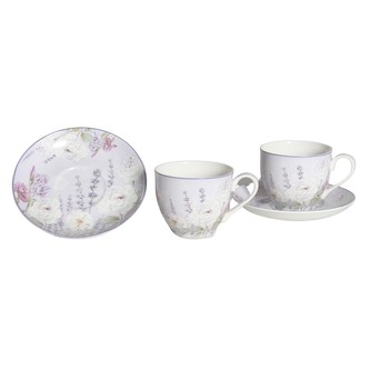 HOME ELEMENTS Sada dvou šálků 250 ml s podšálky, Levandule HOME ELEMENTS Sada dvou šálků 250 ml s podšálky, Levandule