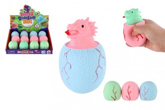 Dinosaurus ve vajíčku antistresový mačkací sliz 7cm 3 barvy 12ks v boxu