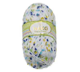 Příze PARIS BEBE - bílá - zelené, žluté, modré nopky - 100g / 175 m