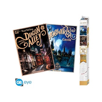 Set 2 plakátů Harry Potter - Retro Hogwarts & Diagon