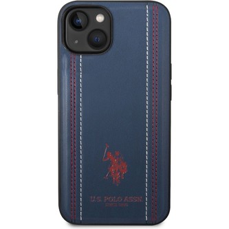 U.S. Polo PU Leather Stitched Lines kryt iPhone 14 námořně modrý