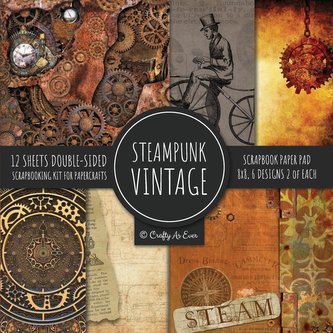 Vintage Steampunk Scrapbook Paper Pad 8x8 Scrapbooking Kit for Papercrafts, Cardmaking, DIY Crafts, Old Retrofuturistic Theme, V