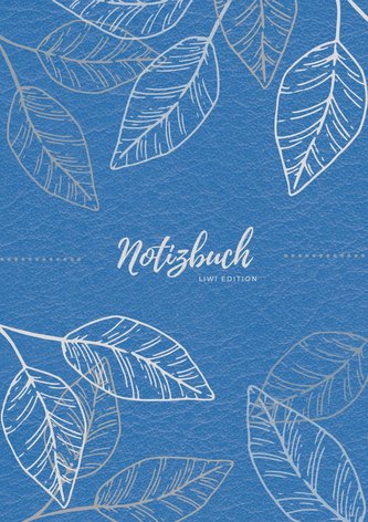 Notizbuch Tagebuch A5 liniert - 100 Seiten 90g/m² - Soft Cover - Silberne Blätter auf blau - Papier aus nachhaltiger Forstwirtschaft