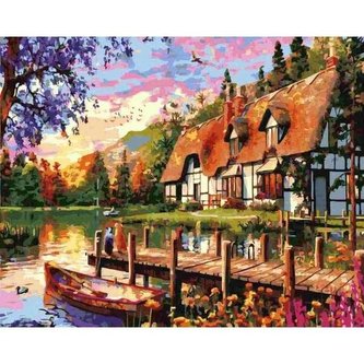 Malowanie po numerach - Dom z pomostem 40x50cm