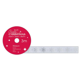 DOCRAFTS saténová bílá stuha - sněhové vločky 1 cm x 3 m