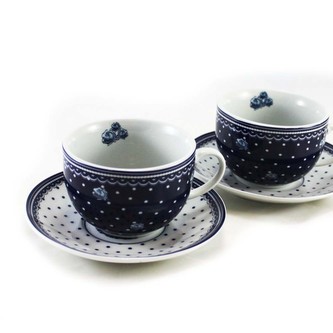 Šapo porc. 0,25 l, sada 4 ks ELEGANT MODRÁ bílý puntík