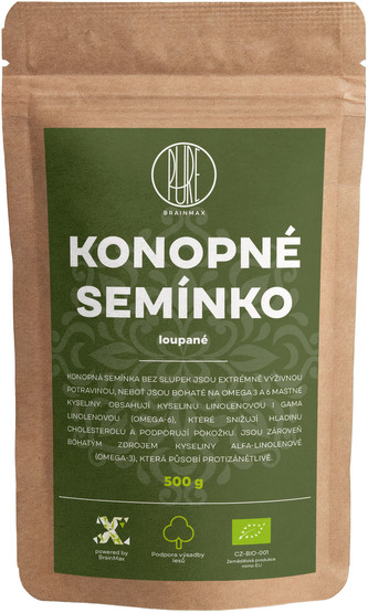 BrainMax Pure Konopné semínko, loupané BIO, 500g