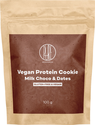 BrainMax Pure Vegan Protein Cookie, Mléčná čokoláda & Datle, 100 g