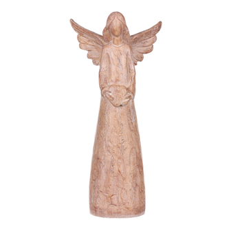 Anděl z polyresinu, imitace dřeva.