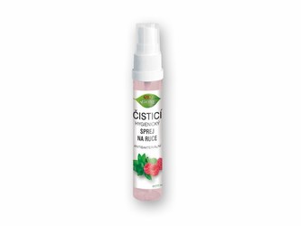 Čistící hygienický sprej na ruce antibakteriální MALINA + MÁTA 27 ml