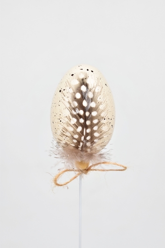 Vajíčko zápich kropenaté s peříčkem 4 cm, sada 12 ks