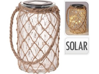 lucerna solární LED 11x18,5cm sklo/jutové lano