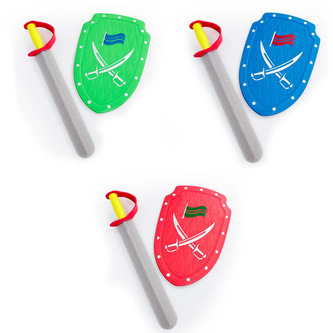 Rytířský meč se štítem pěnový, assort - vícebarevné - 1kus