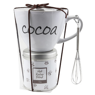Dárková sada, Čokoláda 19 g, bílý keramický hrnek s nápisem, 300 ml, Marshmallow 12 g, metlička