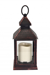 Dekorativní lucerna černá měděná patina s LED svíčkou 23,5x10x10 cm