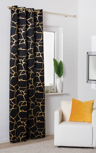 Dekorační vzorovaný závěs s kroužky  WUSTE černá/zlatá 135x260 cm (cena za 1 kus) MyBestHome