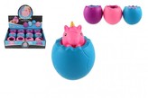 Jednorožec ve vajíčku mačkací antistresový plast 3 barvy v sáčku 7x6cm 12ks v boxu