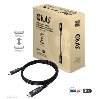 Club3D Kabel USB4 Type-C Gen3x2, Bi-Directional Cable 40Gbps 8K60Hz, 100W PowerDelivery M-M, 0.8m - 2.62ft