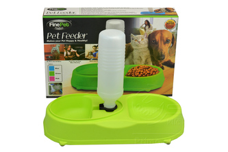 Dvojitá plastová miska na krmivo s dávkovačem vody FINE PET - Zelená (34x18x6cm)